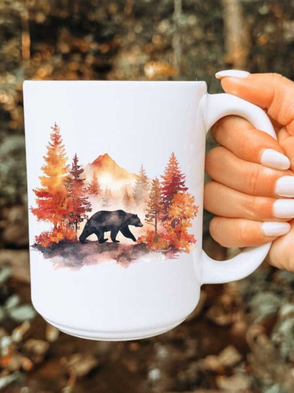 Rustic Woodland Black Bear Mug, Fall Coffee Mug, Camping Gifts, Bear Lover Gift